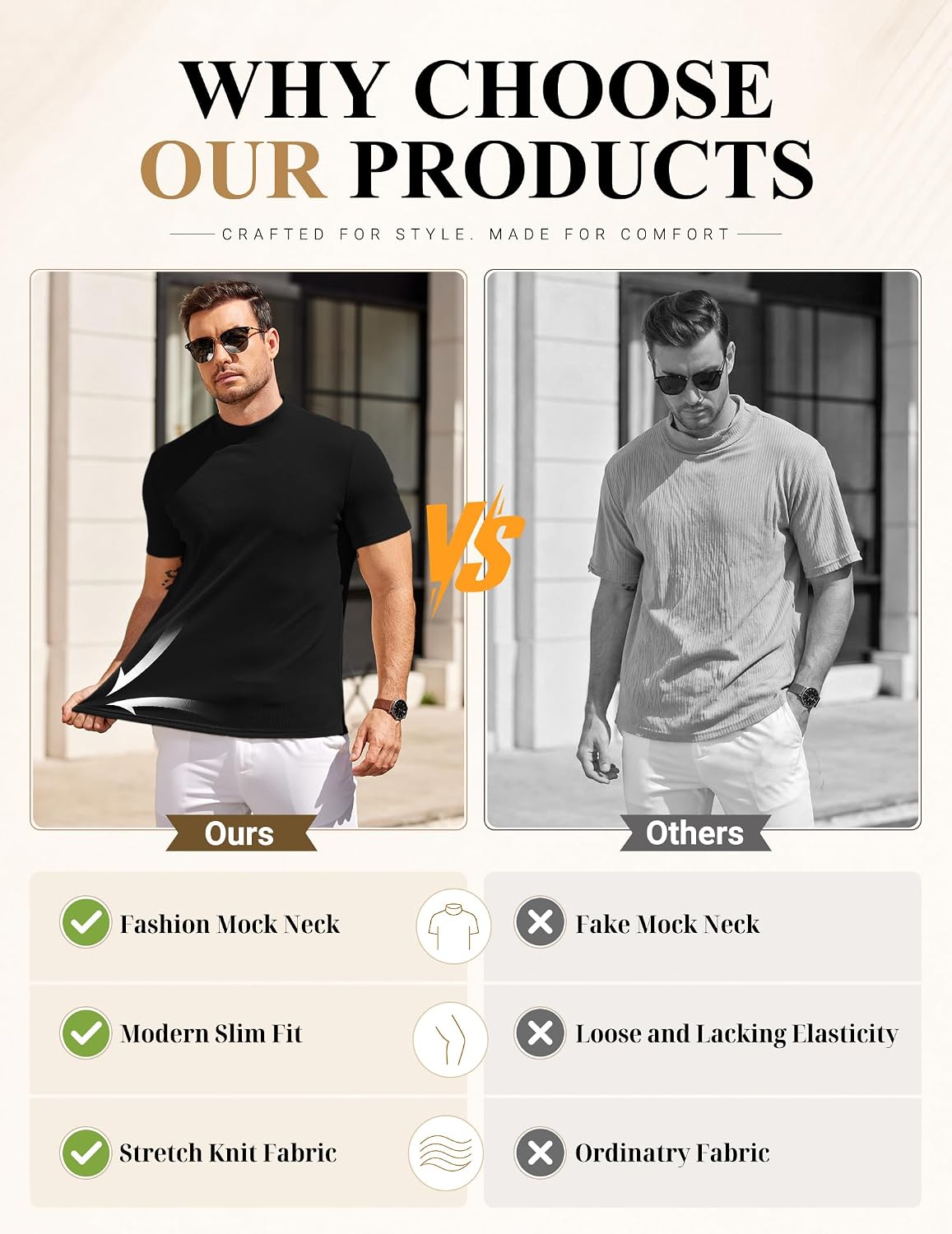 COOFANDY Mens Mock Turtleneck Sweater Short Sleeve Slim Fit Casual Sweaters