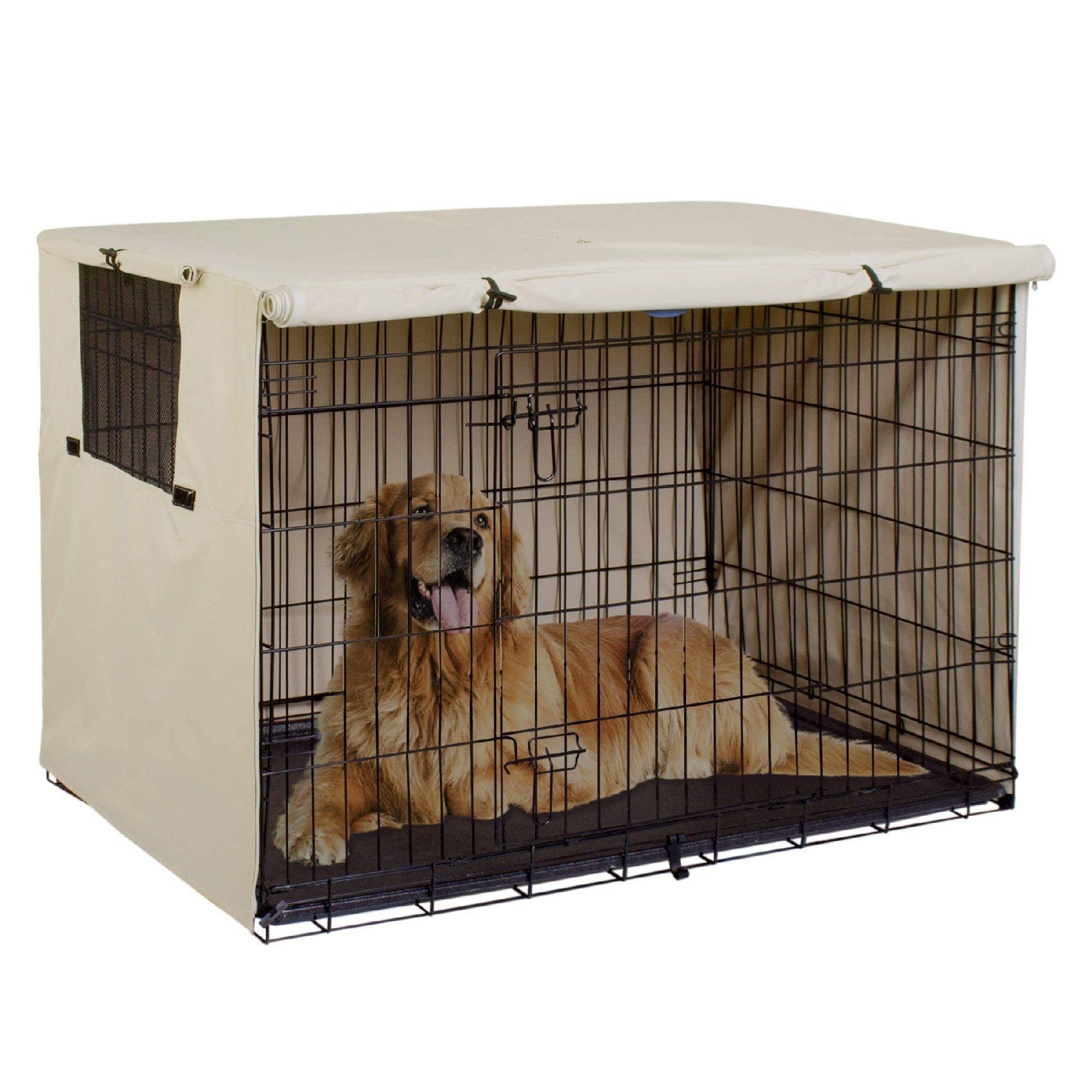 Explore Land 48 inches Dog Crate Cover - Durable Polyester Pet Kennel Cover Universal Fit for Wire Dog Crate (Light Tan)