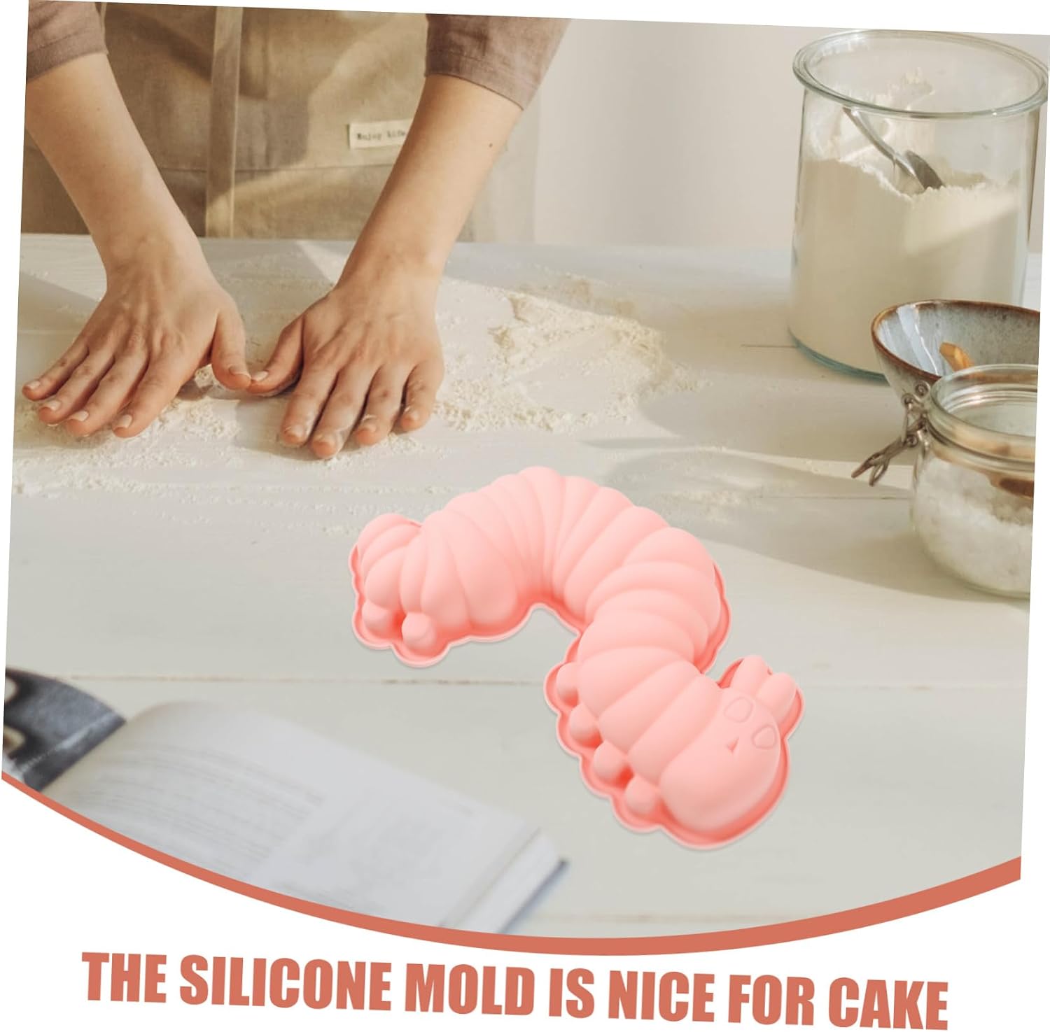 VANZACK 2pcs Silicone Caterpillar Cake Mold for Baking Chocolate Candy Fondant Food-grade Non-stick Worm Shape Molds in Blue and Pink Oven and Microwave Safe for DIY Sweets