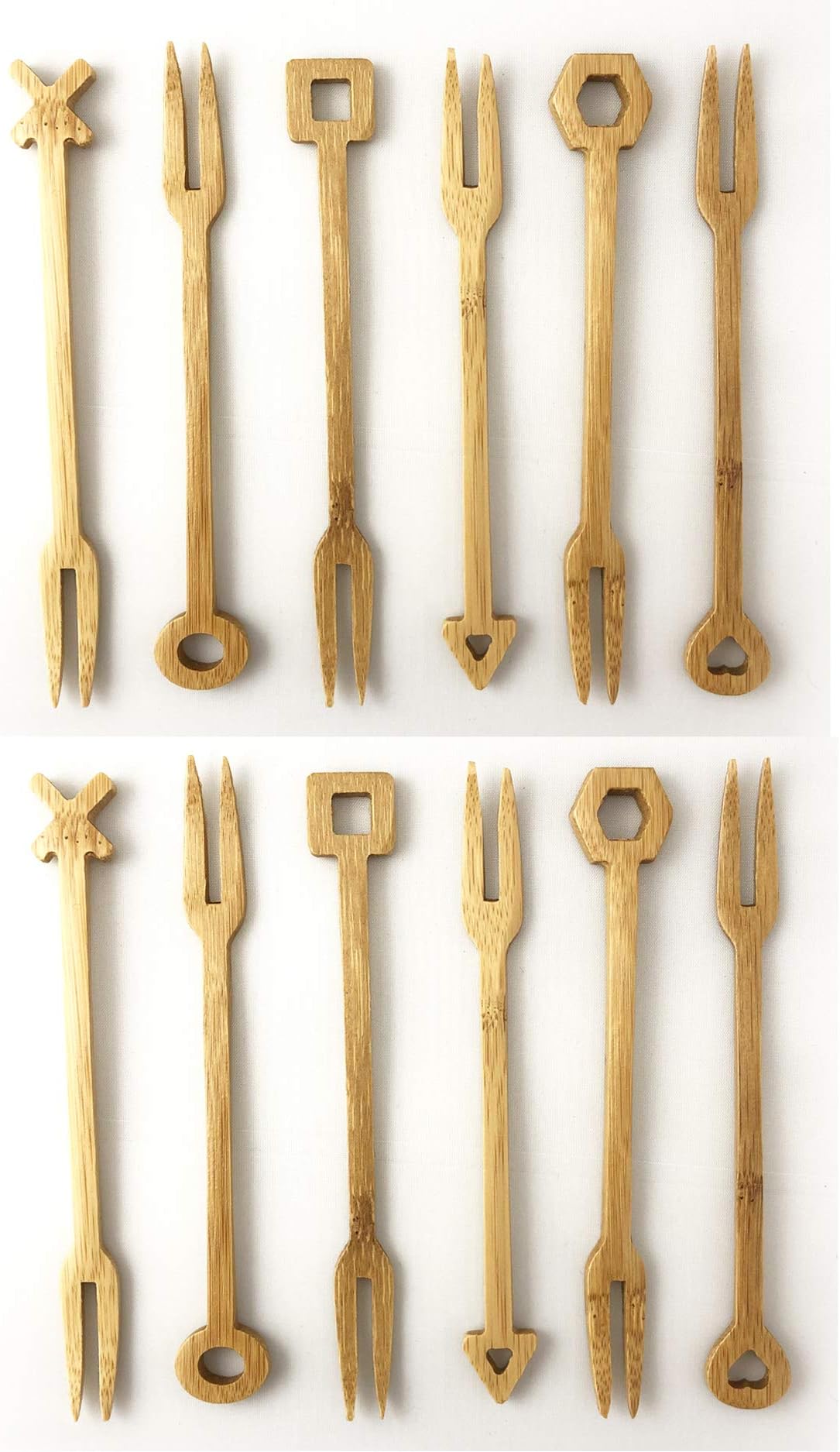 4578, Set of 6 Reusable Bamboo Snack Dessert Forks Set, Two Prong Forks Bistro Cocktail Forks Tasting Appetizer Forks Fruit Forks Natural Bamboo 5.5" Long (2)