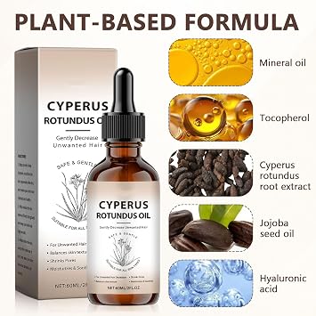 2 Pcs 60ml Cyperus Rotundus Oil for Hair Removal,Moisturising & Soothing Hair Removal Oil,Reduces Unwanted Body Hair Growth for Face & Body All Skin Types,Women & Men