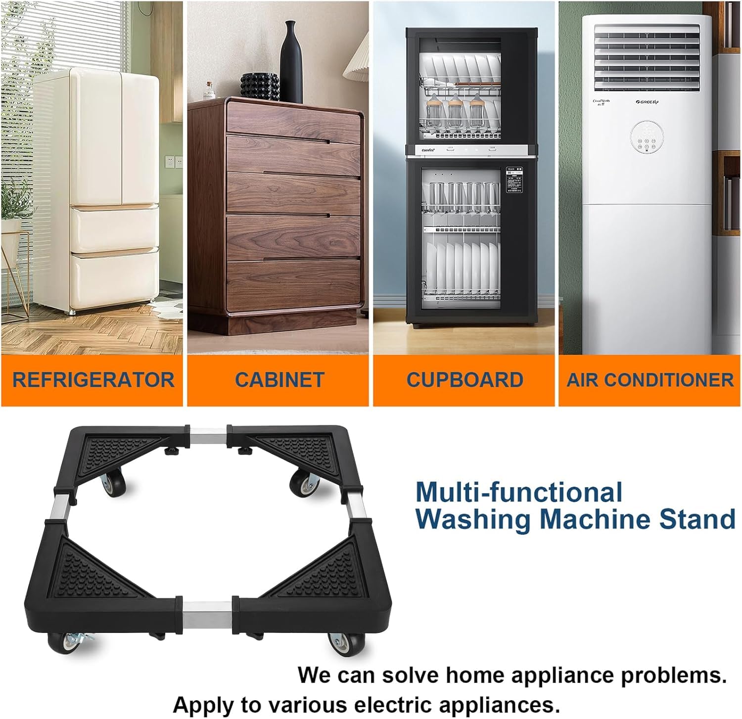 Aakarit Adjustable Heavy Duty Stand for Washing Machine & Refrigerator (Max 40x63 cm) | Multi-Functional Movable Base Trolley with Lock Wheels & Anti-Vibration Pads 4