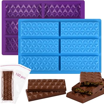 WMKGG 2 PCS Break Apart Silicone Chocolate Bar Mold Set,Diamond Candy Mould