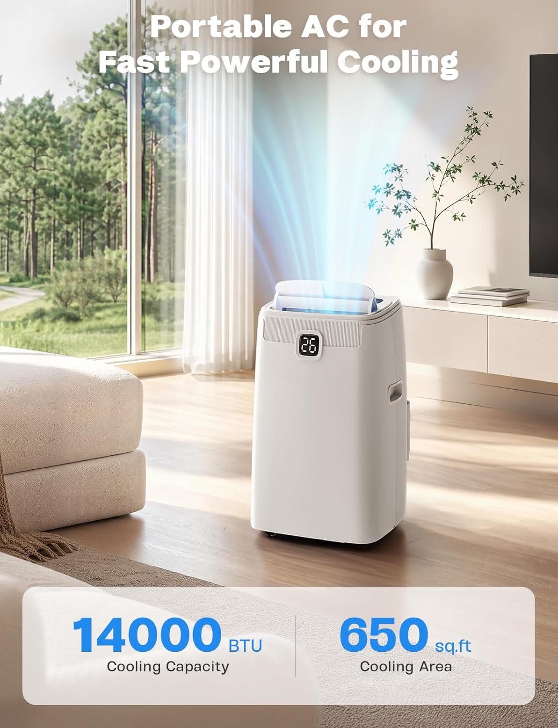 Portable Air Conditioners, 14,000 BTU Portable AC Unit for Room up to 650 Sq. Ft, 3 in 1 Small AC Unit with 24H Timer Smart Sleep Mode, Smart Stand up Air Conditioner for Bedroom(14,000 BTUs) thumbnail