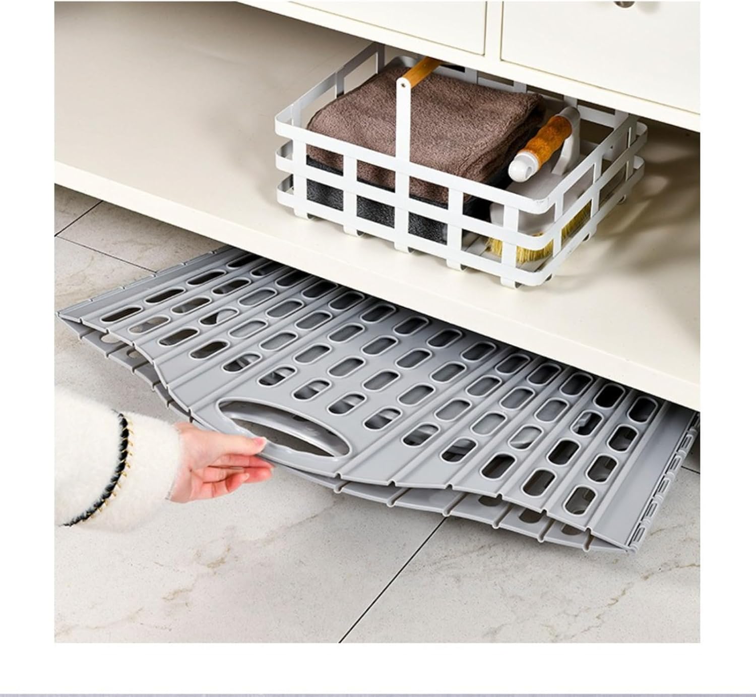 Folding dirty clothes basket, bedroom and bathroom dirty clothes, multifunctional handheld wall hanging, large capacity, gray