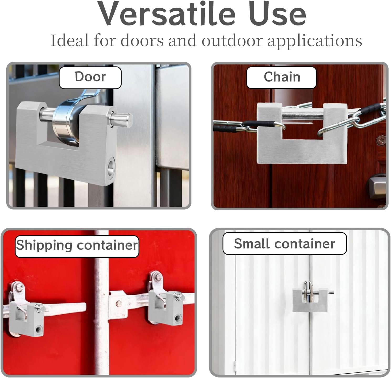 5 Pcs Heavy Duty Lock with Stainless Steel Keys Silver D Shaped Padlock for Garage, Motorbike, Shipping Container, Warehouses and Iron Doors