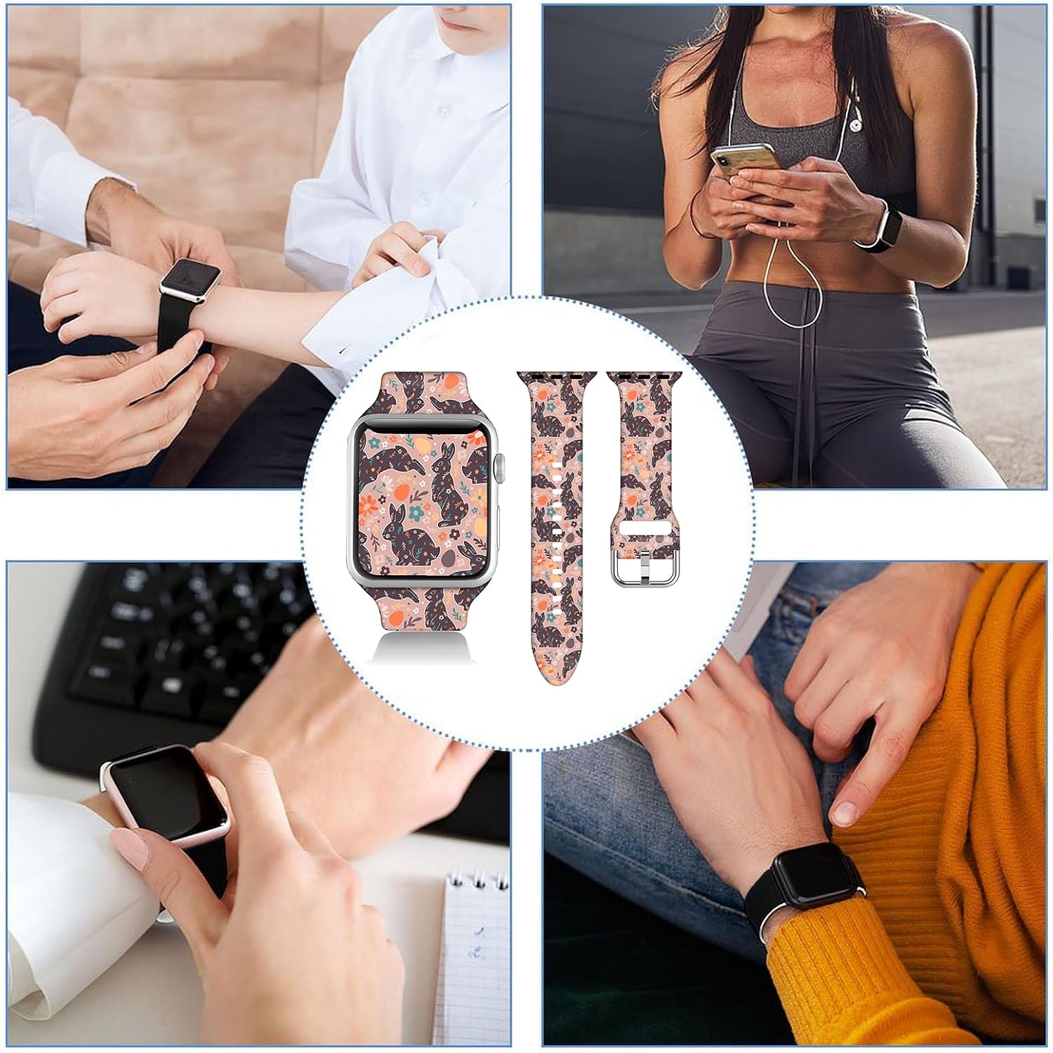 Compatible with Easter Day Easter Eggs Bunny Rabbit Watch Bands for Women Men 38/40/41/42/44/45/46/49mm, Silicone Sport Replacement Wristband Strap for IWatch Series 11 10 9 Ultra 8 7 6 5 4 3 2 1 SE