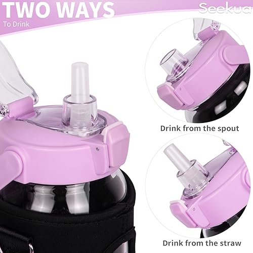 Miniatura 3 de Botella de agua de vidrio de 48 onzas con popote y marcador de tiempo, botella de vidrio de borosilicato motivacional grande con funda y funda de