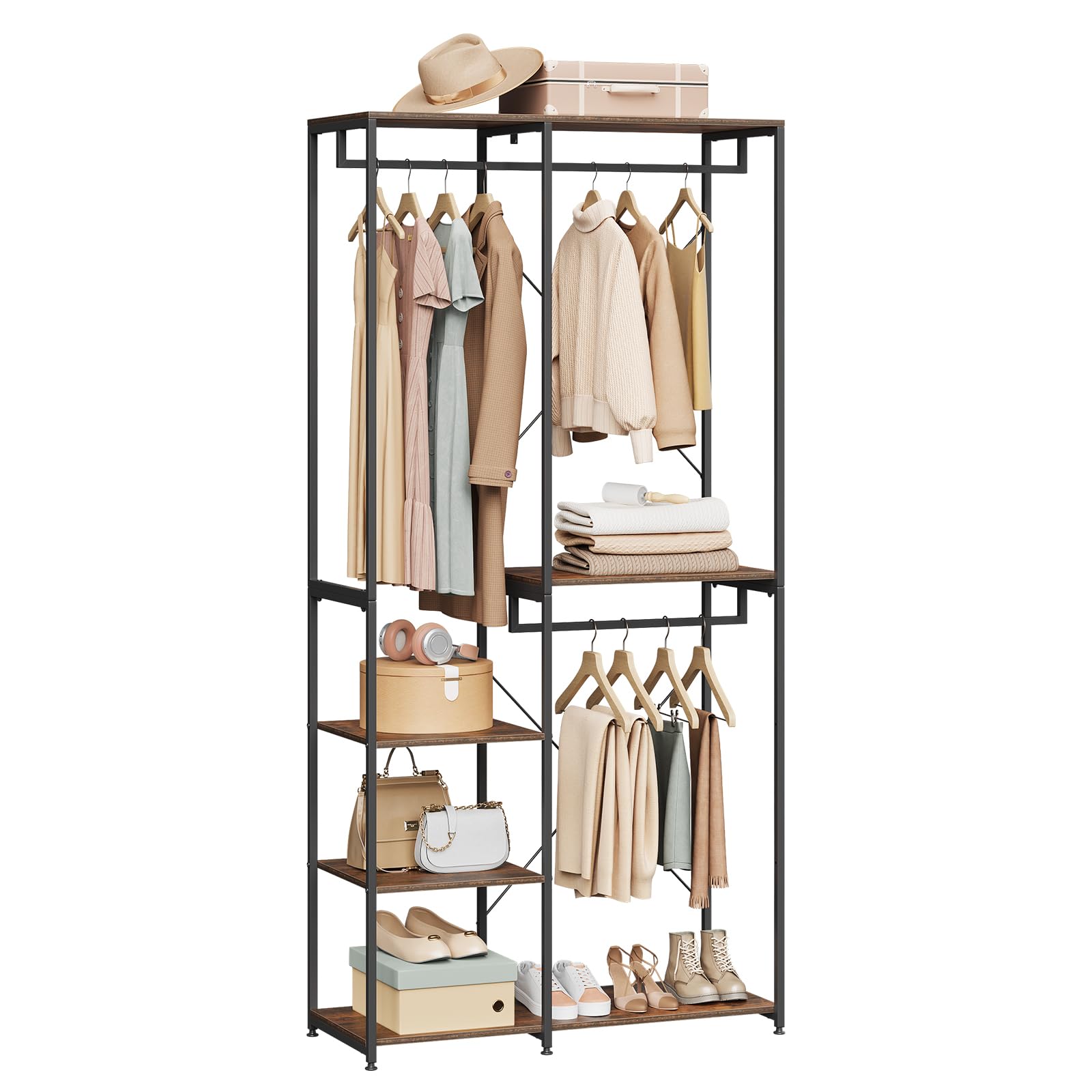 WOLTU Heavy Duty Clothes Rail,Sturdy Garment Rack with 4 Tiers Shoe Rack Shelves Clothing Organizer Storage