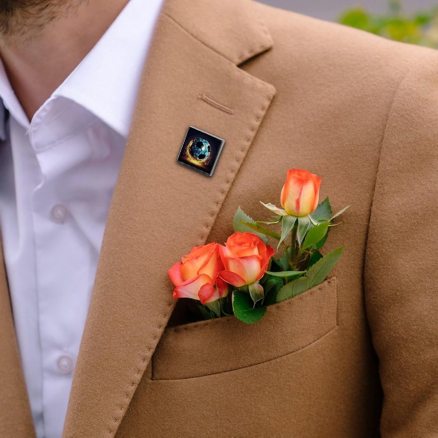 Premium Colorful Flowers Butterflies Printed Square Aluminum Lapel Pin - Lightweight Metal Square Brooch with Effortless Elegance for Any Look And Occasion