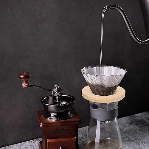 Miniatura 2 de Gotero de café de vidrio para verter sobre el gotero de café con base de madera de bambú, accesorios de preparación lenta para cafetera, herramienta