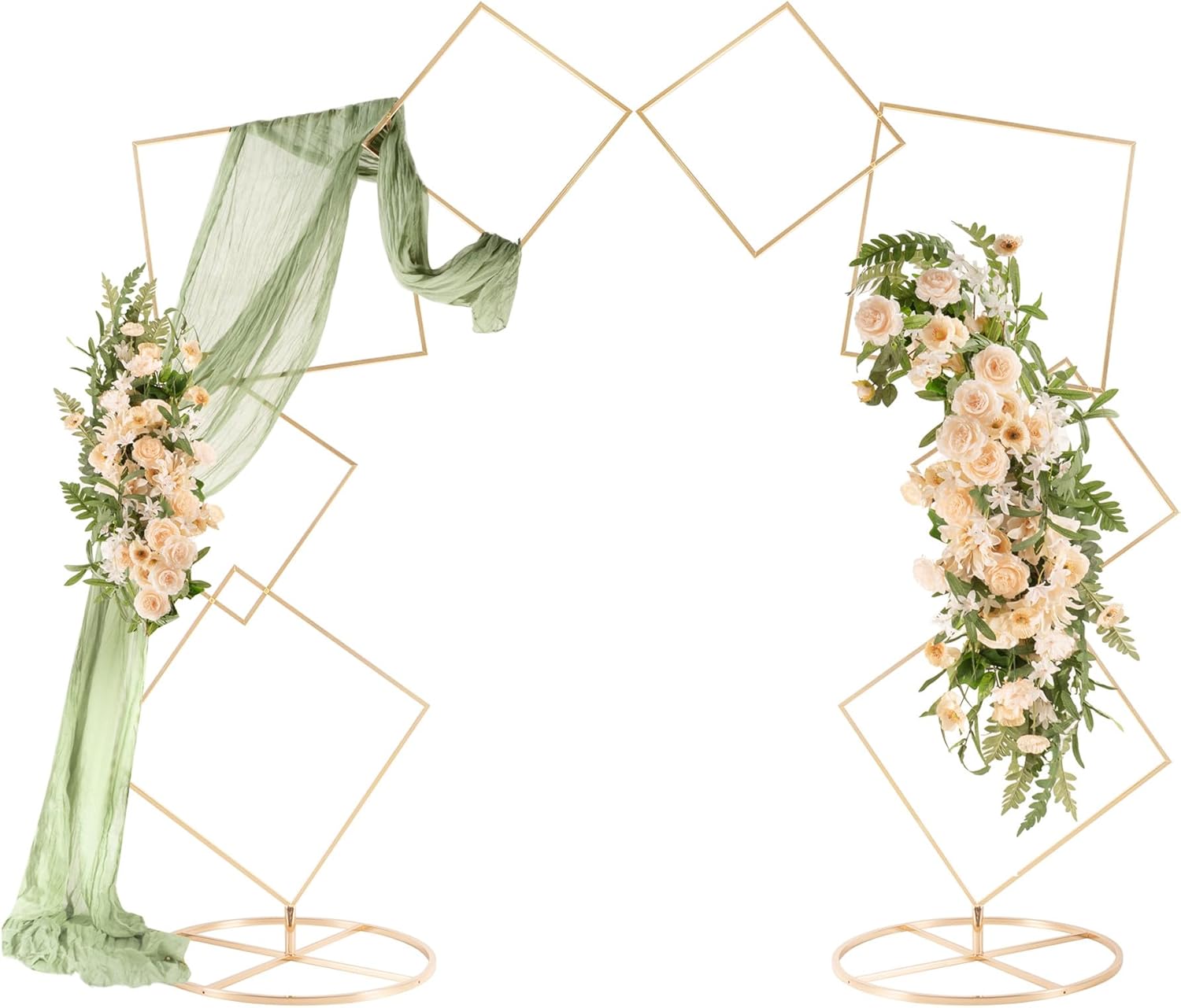 Square Wedding Arch Backdrop Stand Set of 2, Gold Metal Flower Display Stands, 4-tier Party Balloon Arch Stands, Floral Backdrop Frame Display Racks for Birthday Party Christmas Wedding Home Decor