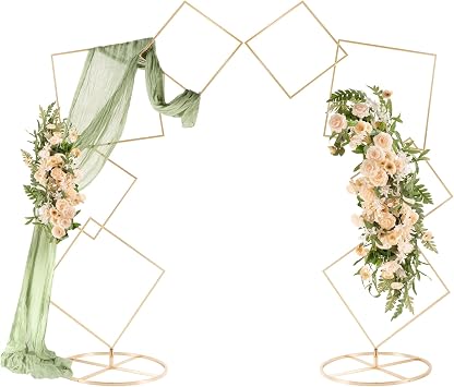 Square Wedding Arch Backdrop Stand Set of 2, Gold Metal Flower Display Stands, 4-tier Party Balloon Arch Stands, Floral Backdrop Frame Display Racks for Birthday Party Christmas Wedding Home Decor