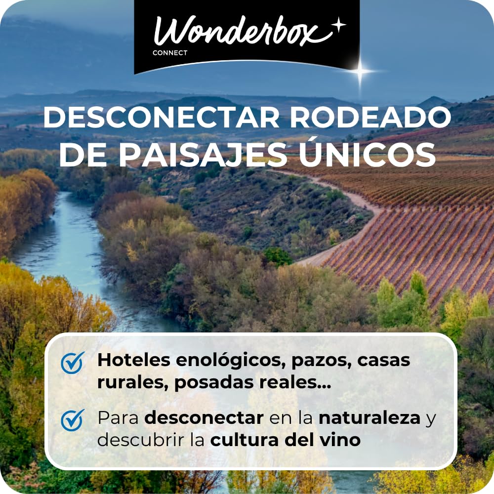 WONDERBOX – Cofre Regalo Escapada Entre viñedos - 1 o 2 Noches para 2 Personas - Escapada para Parejas - Regalar experiencias - Hoteles Cerca de Las regiones vinicolas más Bonitas de España