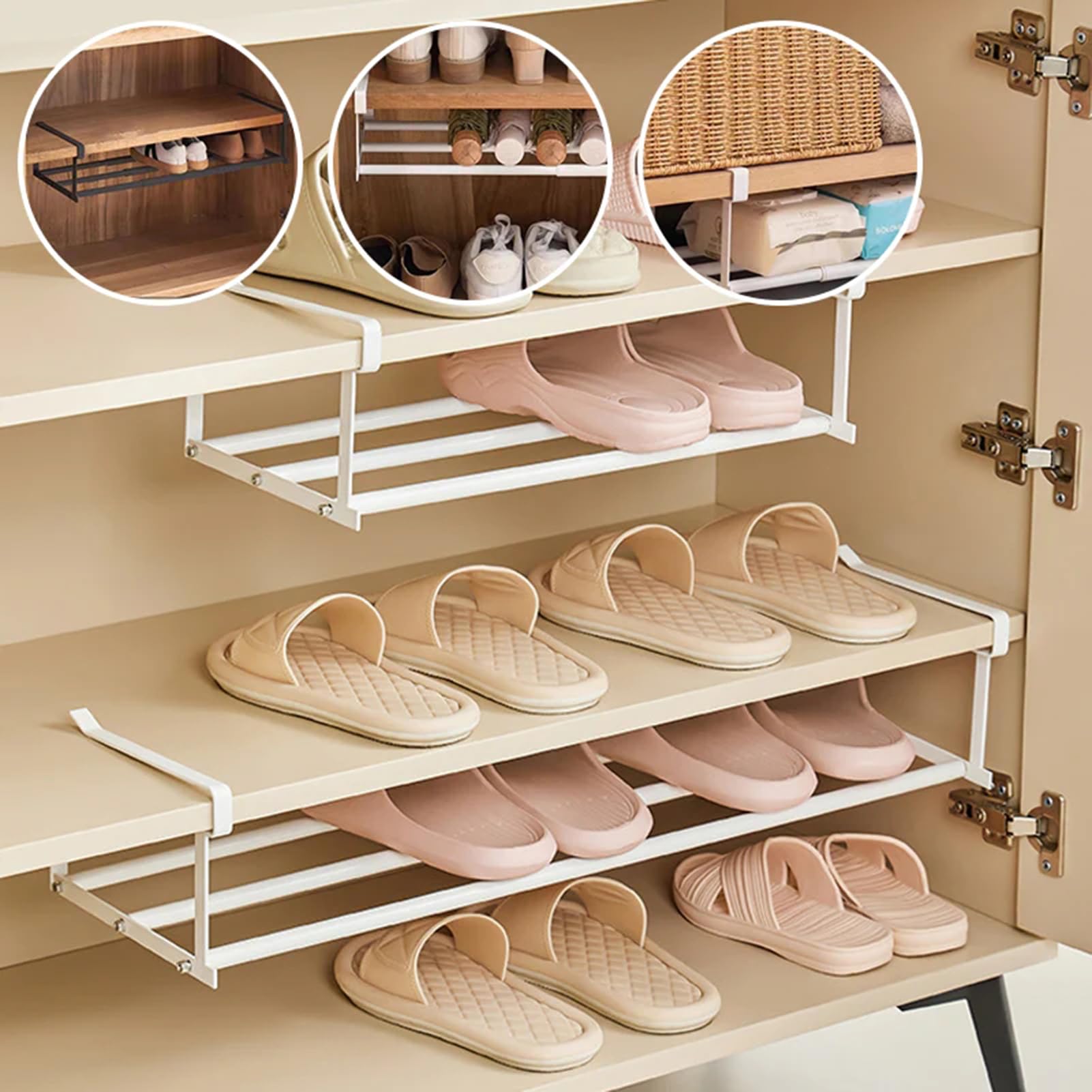 Vassoio Organizer Per Scarpe A Clip – Design Retrattile Da 40 A 65 Cm, In Ferro, Per Armadio E Scarpiera, Salvaspazio E Antiscivolo