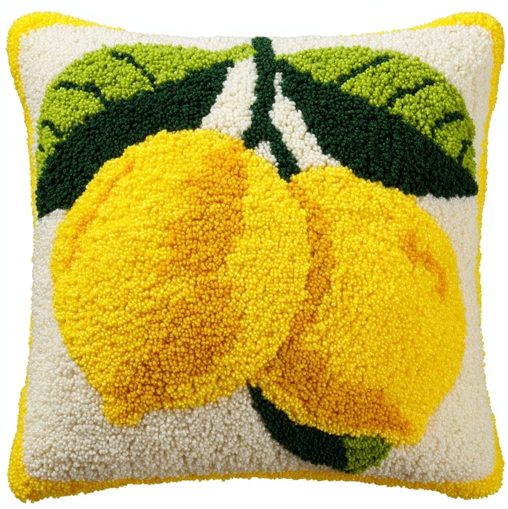AxiangziK Pre-Printed Latch Hook Pillow Kit for Adults,Fruit Lemon Beginners DIY Crochet Pillow Kit 17X17Inch Needlework Cushion Cover for Home Sofa Decoration