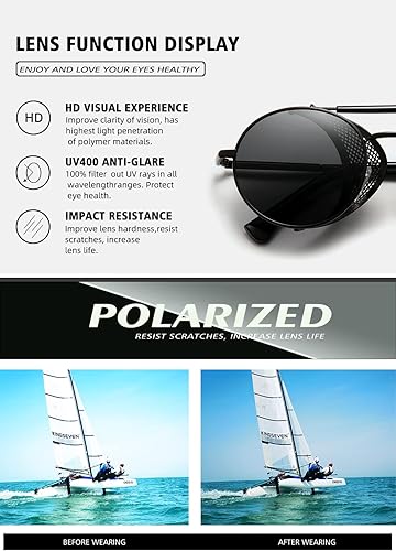 Miniatura 7 de KINGSEVEN Genuino retro redondo steampunk gafas de sol hombres retro mujeres gafas de sol sombras vintage viaje gafas de sol gafas de sol