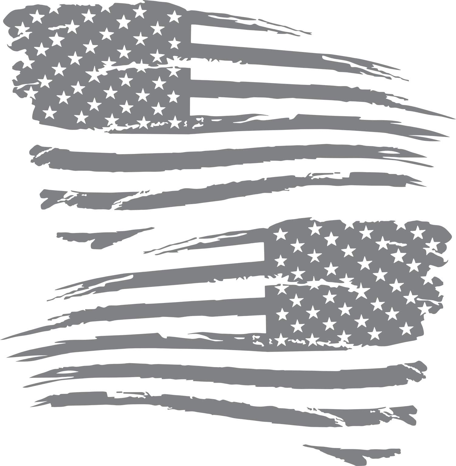 PPGDEPOT 2 Distressed Military American Flag Decal Sticker Compatible for Dodge Jeep Chevy Ford & More (10" x 6.27, Silver)