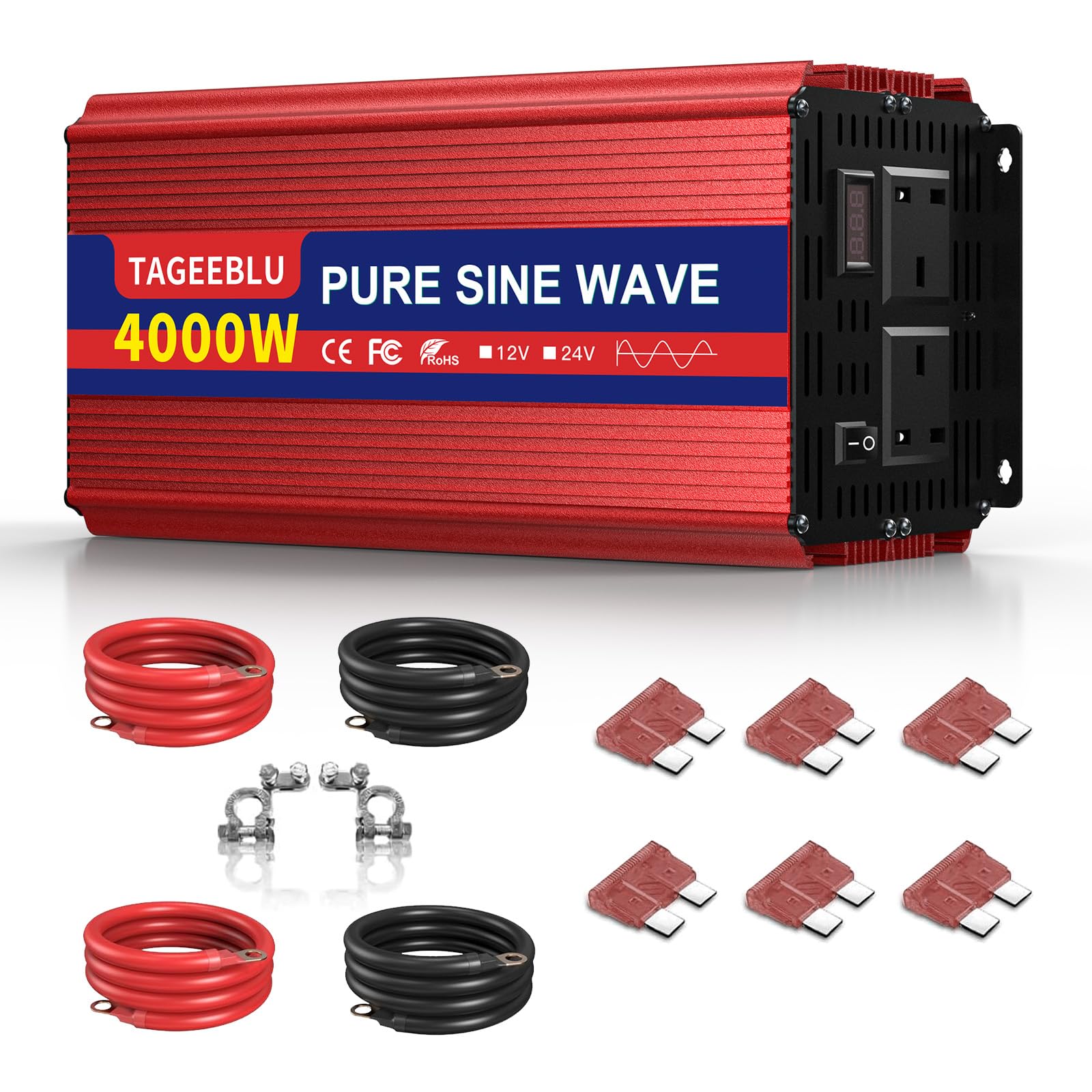 Pure Sine Wave Power Inverter 400w DC 12V to AC 240V Voltage Converter with AC Outlets,digital display,and safety switch，for Motorhomes,Trucks,Boats,Camping,800W Peak Power — view 14