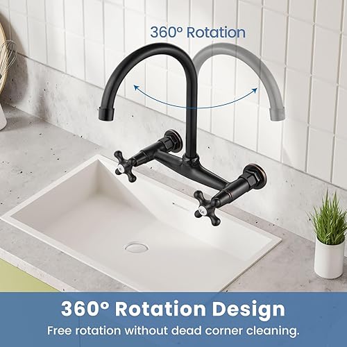 Vista 11 de Airuida Grifo de fregadero de cocina de latón antiguo, grifo central montado en la pared de 8 pulgadas, grifo de cocina comercial montado