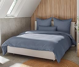 BEFA NATUR Made in Germany Bed Linen Set, Duvet Cover 135 x 200 cm and Pillowcase 80 x 80 cm, Made of Cotton Satin, Suitable for Allergy Sufferers, Oeko-Tex 100 Class 1 Certified, Navy