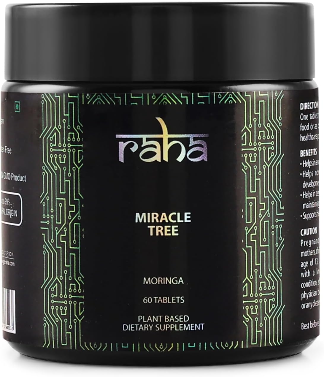 Raha- Miracle Tree (Moringa) Plant based Dietary Supplement, To detoxify your Body, Improve digestion and Gut Health-60 Tablets