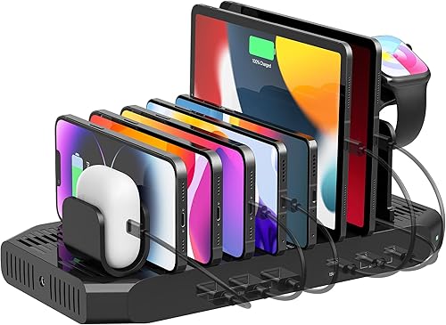 Miniatura 17 de Unitek Estación de carga múltiple, cargador USB de 10 puertos para múltiples dispositivos con tecnología SmartIC y divisores ajustables, soporte
