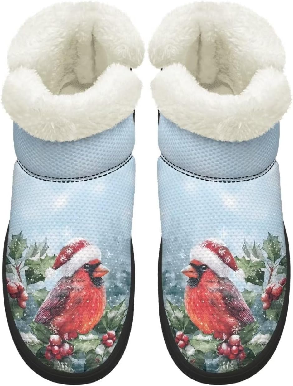 Women's Wide Toe Box Mid-Calf Snow Boots Non-Slip Furry Faux Winter Ankle Boots Slip on Hands Free Booties 4.5-12