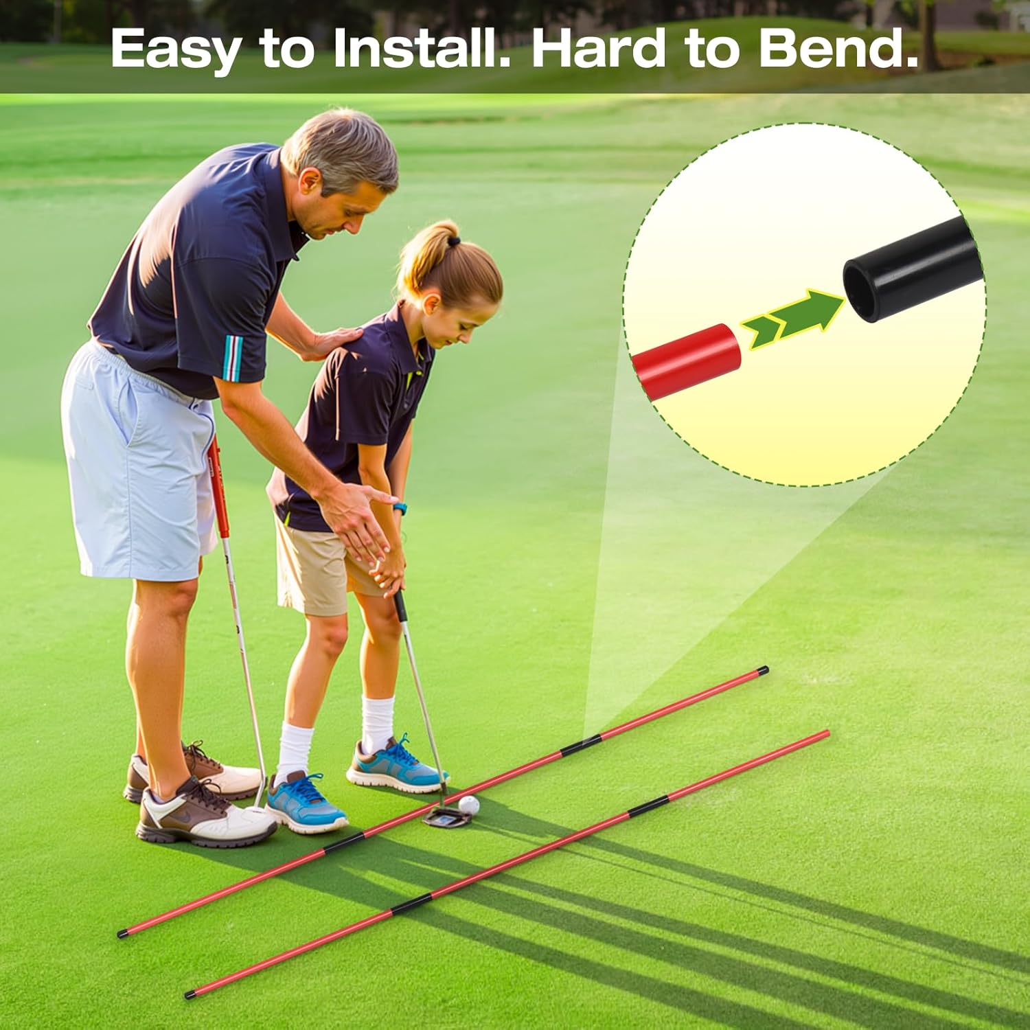 Golf Alignment Sticks Holder, Angle Adjustable Golf Training Aid, Weighted Golf Swing Trainer with Metal Sticks Practice Teaching Aid for Aiming, Putting, Swing