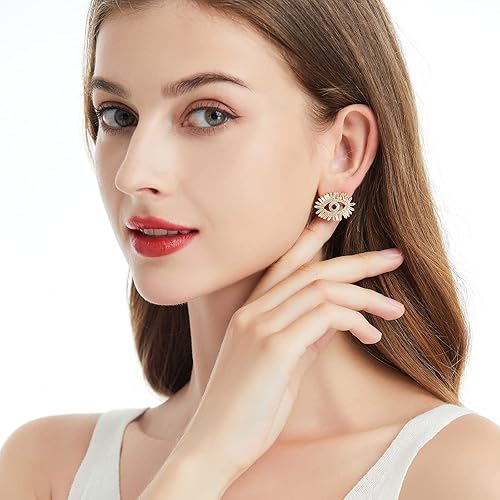 Miniatura 4 de Evil Eye Stud Earrings for Women 18K Gold Plated Blue Cubic Zirconia Large Evil Eye Earrings for Women
