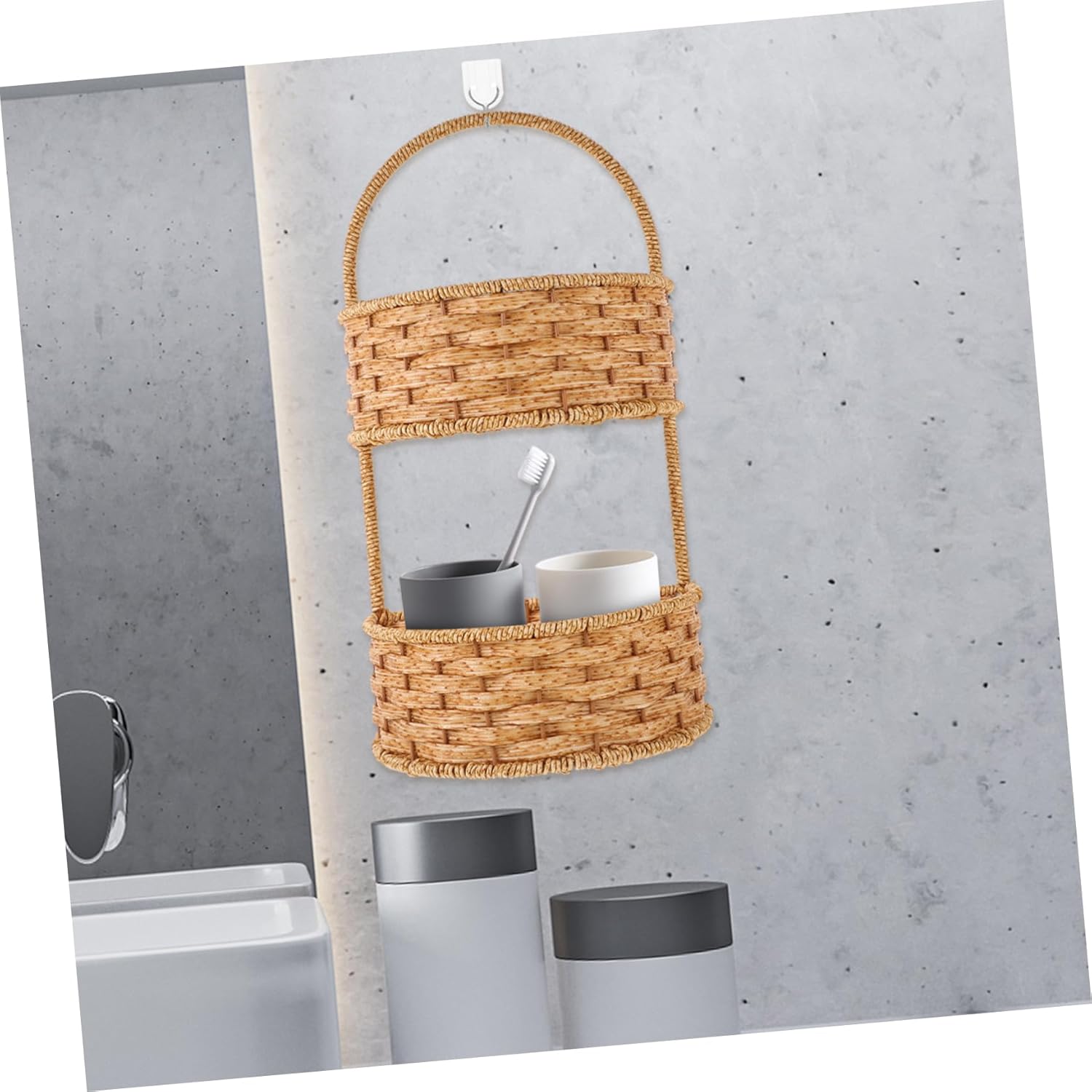 Cabilock Decorative Wall Hanging Storage Basket Woven Hanging Basket for Kitchen Bathroom Boho Style Pp Iron Material