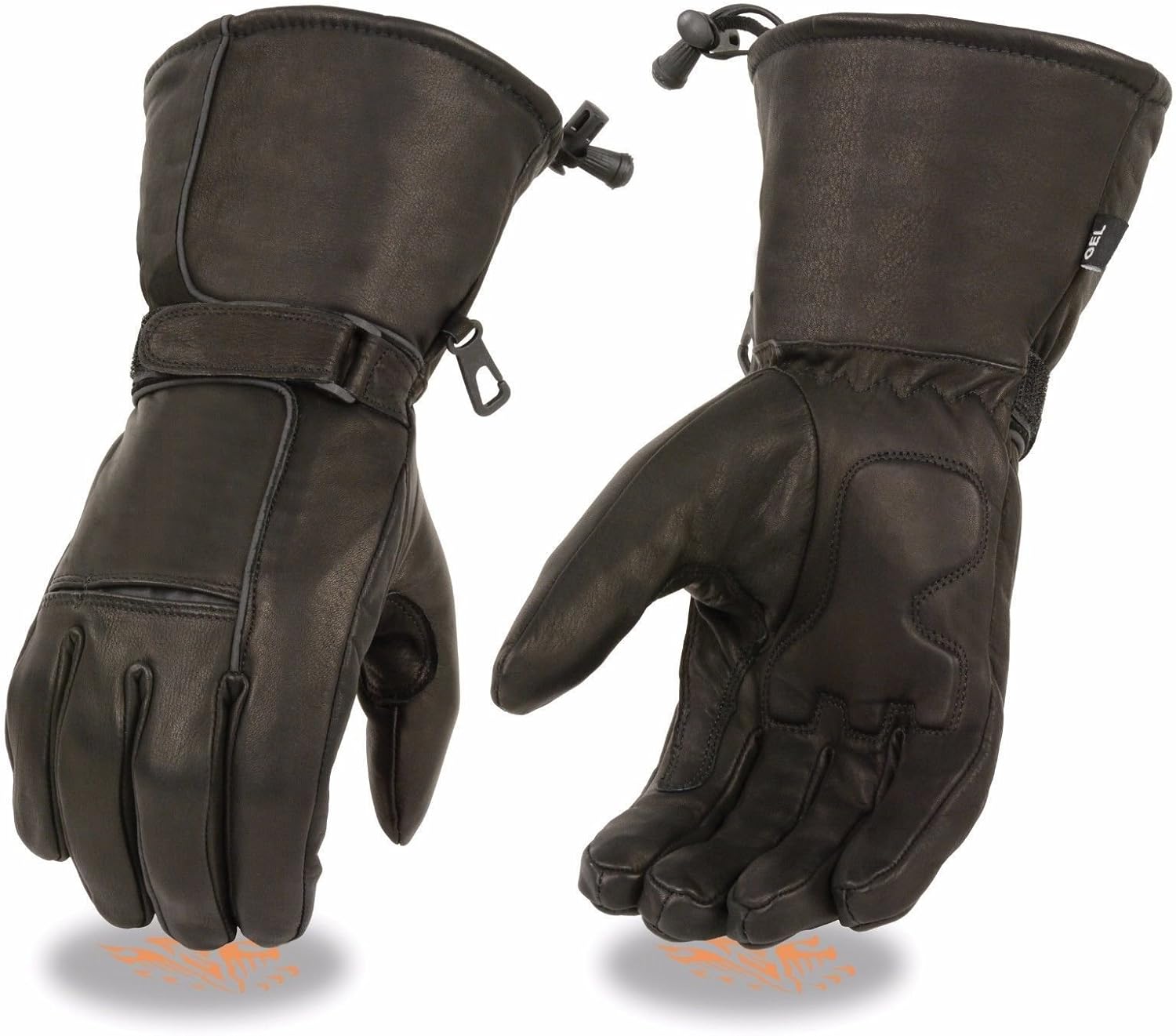 Men's Riding thermal Lined drawstring Butter soft reflective leather gloves Blk(M)