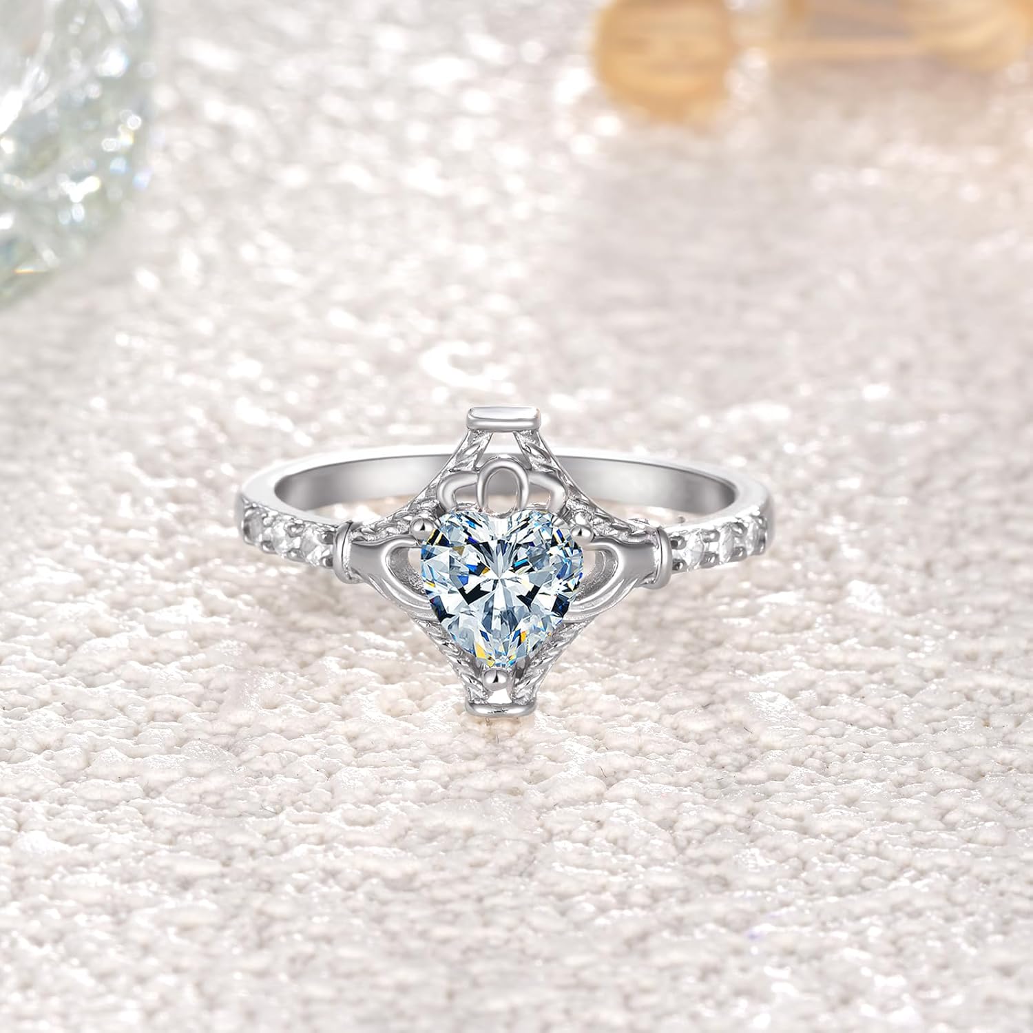 Moissanite Rings 925 Sterling Silver Claddagh Ring with Moissanite Stone Jewelry Gifts for Women