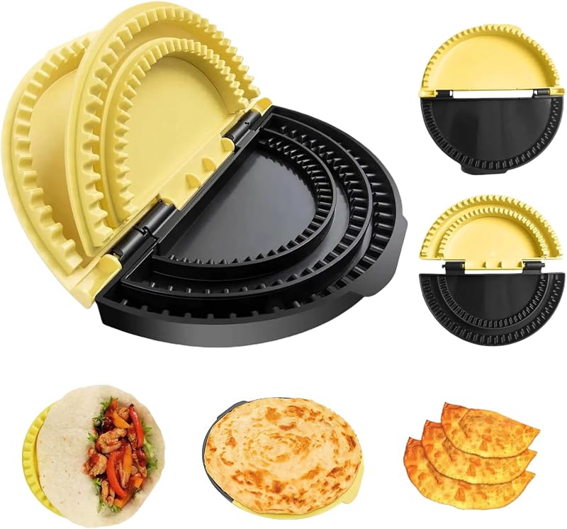 Sellador y engarzadora de tortillas para envolturas de 6/8/10", menos desorden de rellenos | Sella quesadillas, burritos, tacos, empanadas. Apto para lavavajillas. Los platos extraíbles de 6/8/10" cortan el desorden de relleno. Ideal para cocineros caseros.