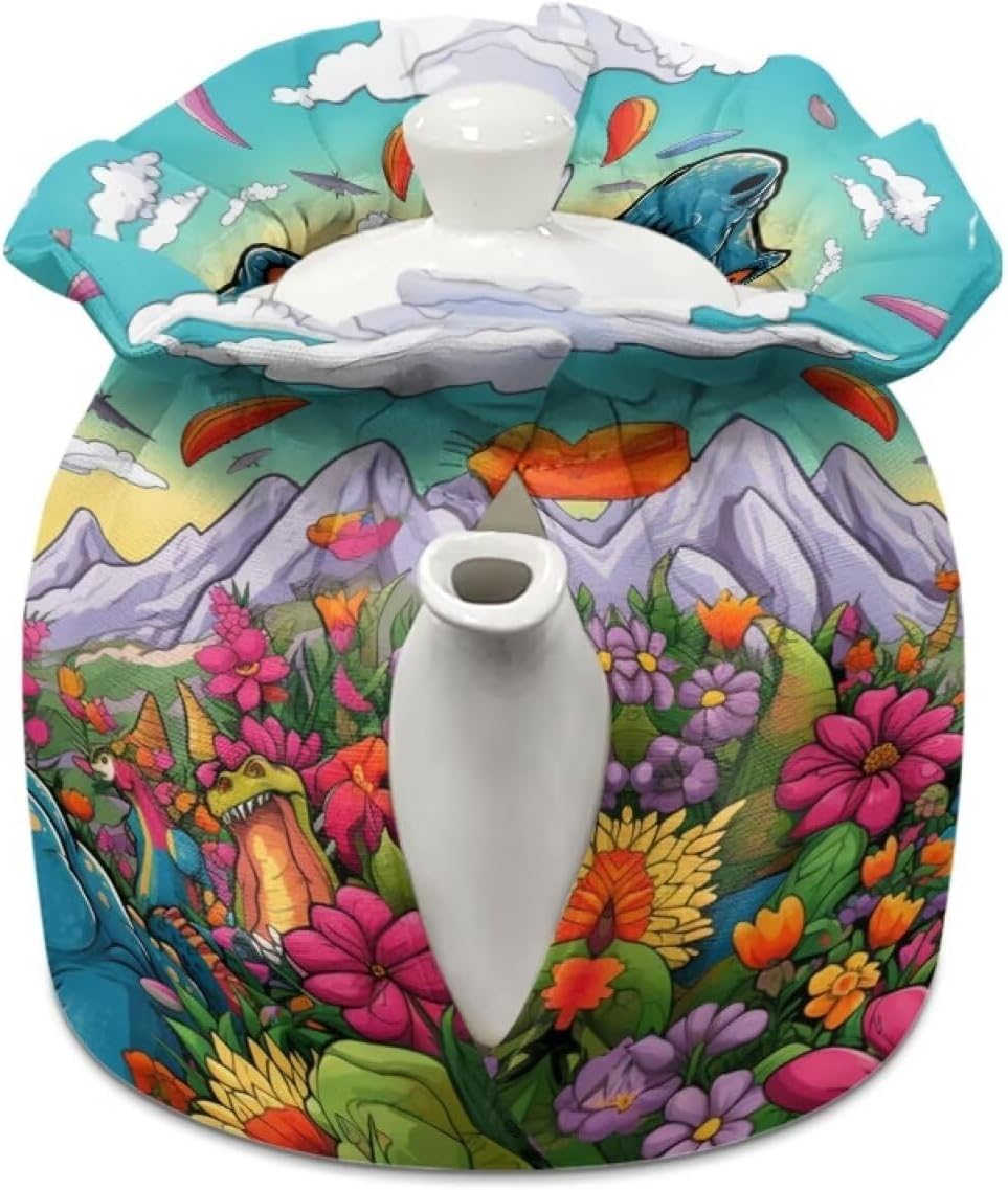 Cartoon Dinosaur Tea Cozy for Teapot Insulated Floral Tea Pot Warmer Home Decorative Accessories Coffee Pot Protector Cover for Gifts