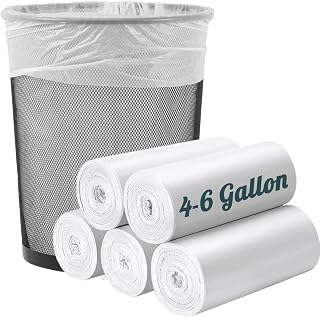 Small Trash Bags 4-6 Gallon, Biodegradable Gallon Waste Bag, Compostable Strong Bathroom Wastebasket Can Liners Garbage Bags for Home Office Kitchen Fit 20 Liter 20L, 4-6 Gal, White