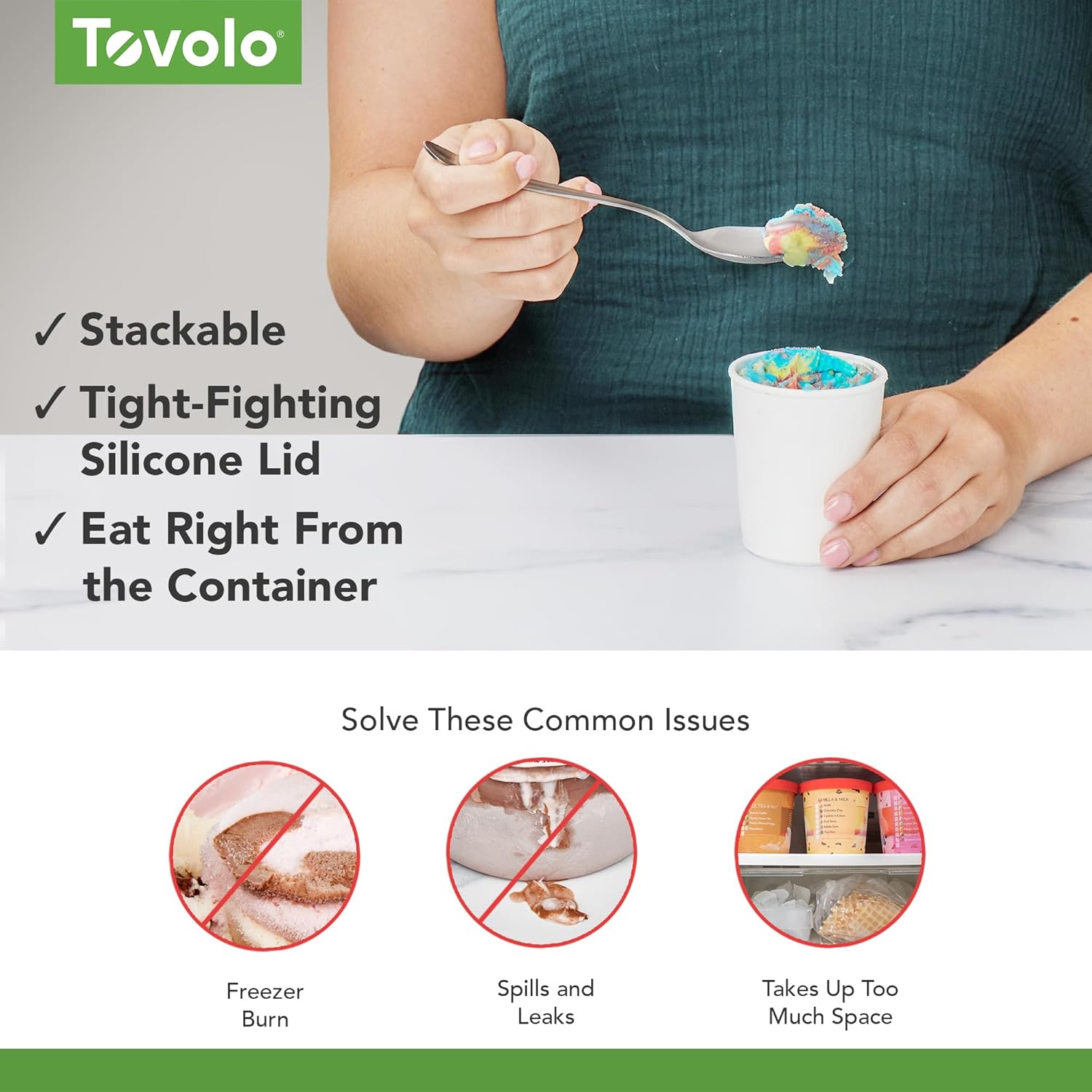 Tovolo Sweet Treat Reusable Ice Cream Container Set of 4, Assorted Tropics – 6 oz Stackable BPA-Free Storage Tubs with Silicone Lids for Freezer, Dishwasher Safe - Image 3