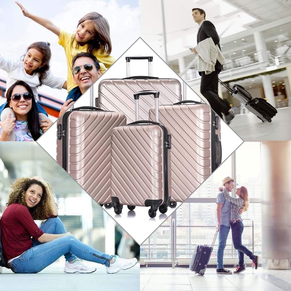 Ohana 4 Piece Luggage Sets Suitcase Sets with Wheels/Protective Covers/Hangers Hardshell for Women Men Family Travel, Champagne Gold