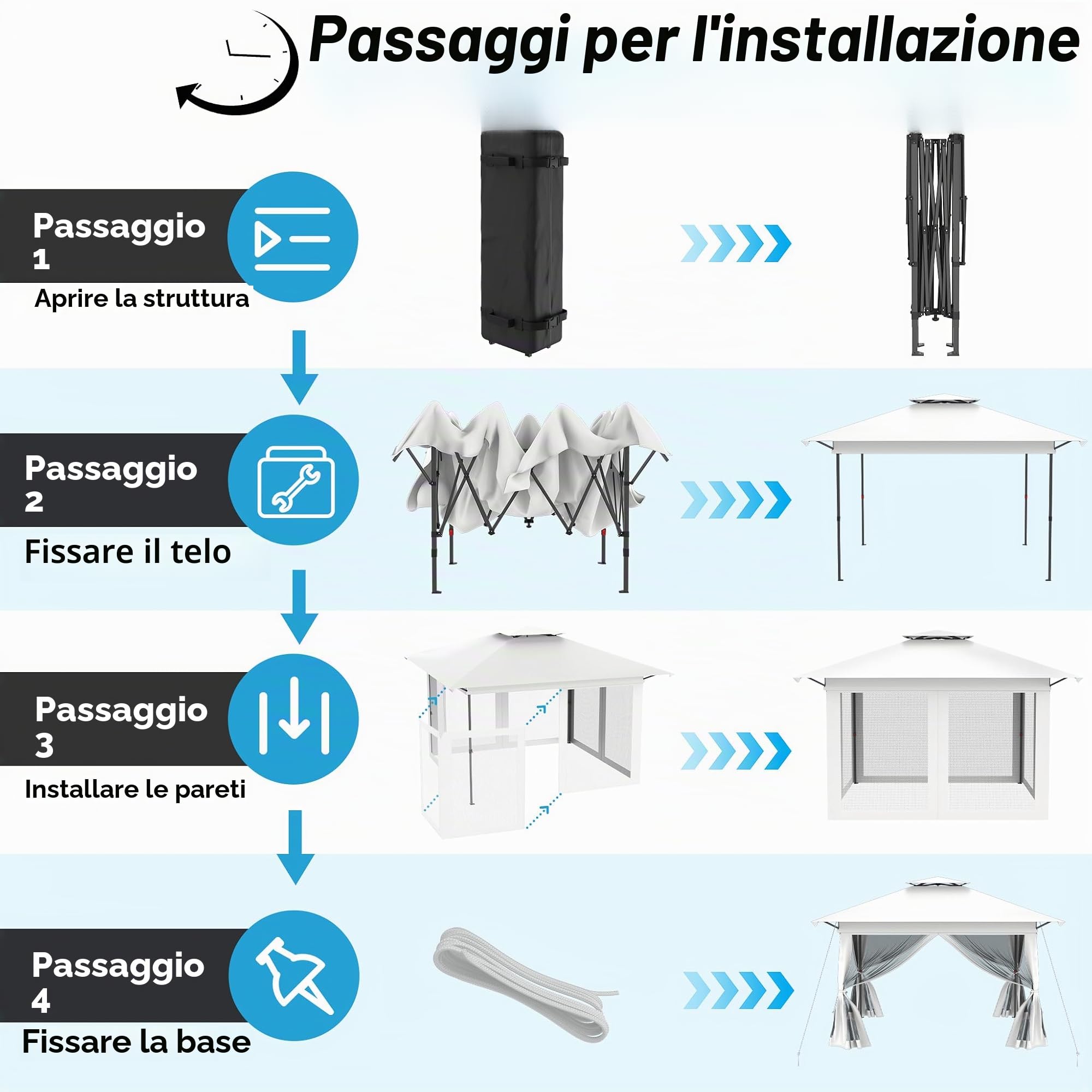FIVMEN Padiglione 4x4 pop-up, stabile, resistente all'inverno, padiglione pieghevole, altezza regolabile con doppio tetto e 4 zanzariere, parti laterali, padiglione da giardino, con borsa per il