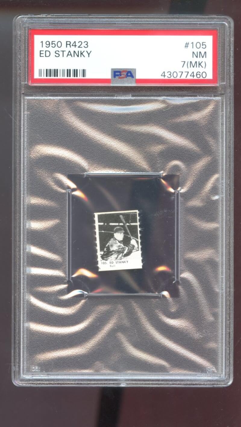 1950 R423#15 Ed Stanky PSA 7 (MK) Graded Baseball Card MLB Game Strip Orange Bk