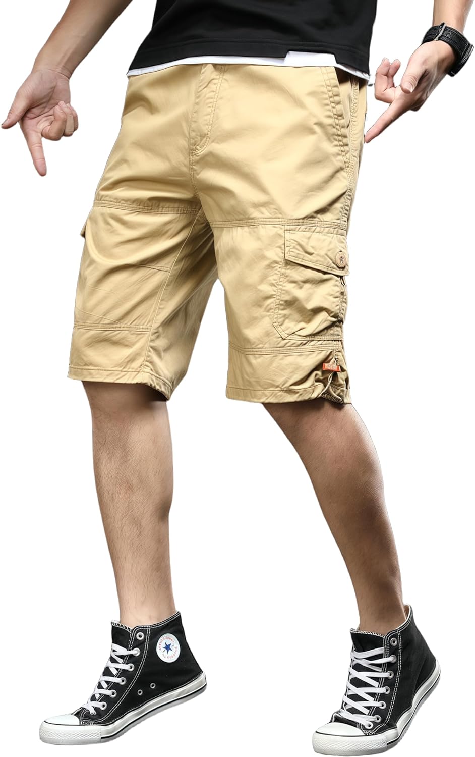 Mens Cargo Shorts Elastic Waist Relaxed Fit Cargo Shorts for Men Hiking Working Casual Cotton Shorts with Pockets - Image 5