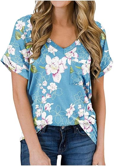 Amazon.com: Lindas camisetas de verano para mujer, de moda, de talla  grande, cuello redondo, de flores, de manga corta, informal, sueltas,  gráficas, blusas : Ropa, Zapatos y Joyería
