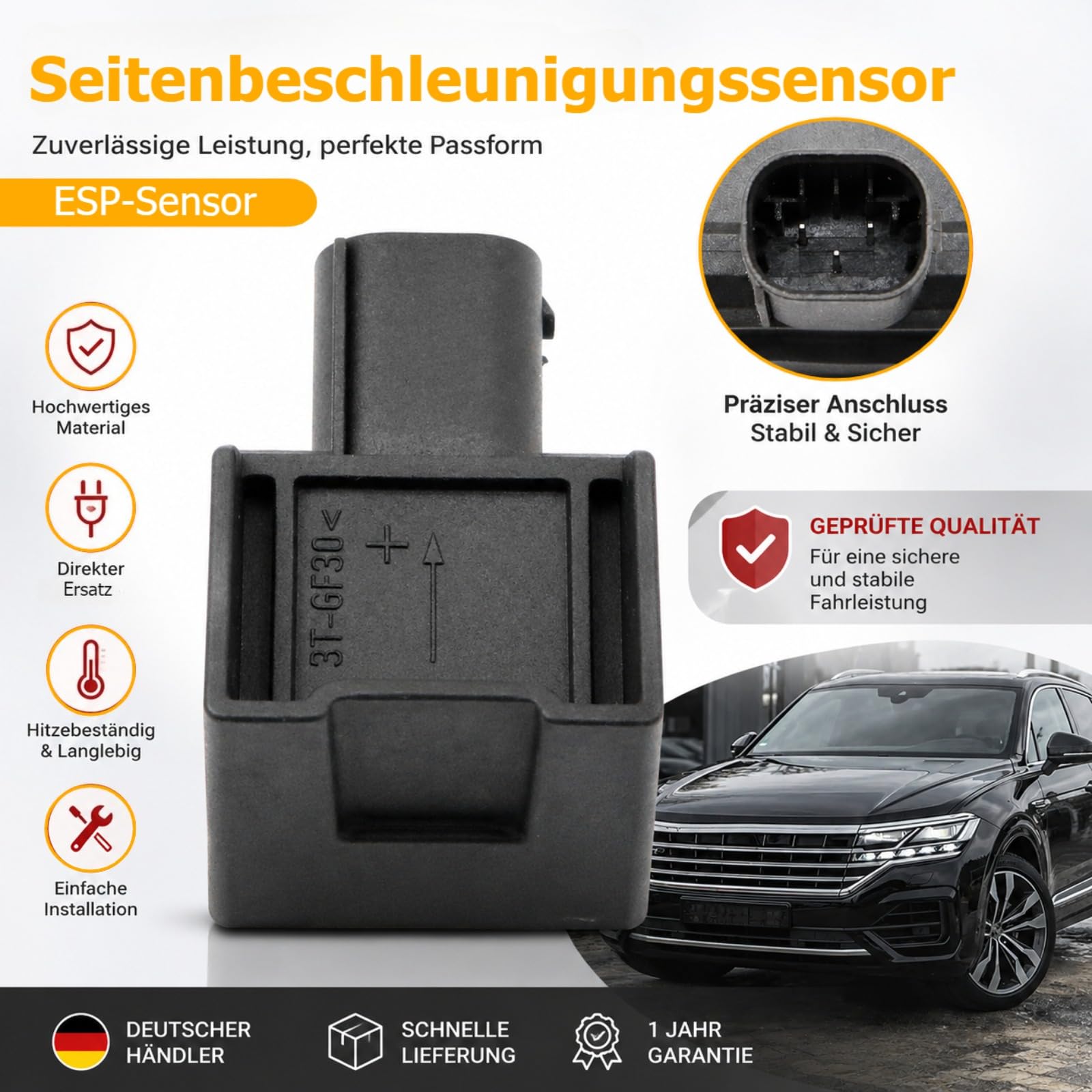 ESP Sensor 1J0907651A | Compatible con A2 A3 TT Golf 4 Polo Transporter T5 | Seat Leon Acelerómetro & Sensor AIC | Sensor de Aceleración Cruzada 59076 | OE# 1J1907639 para Golf IV