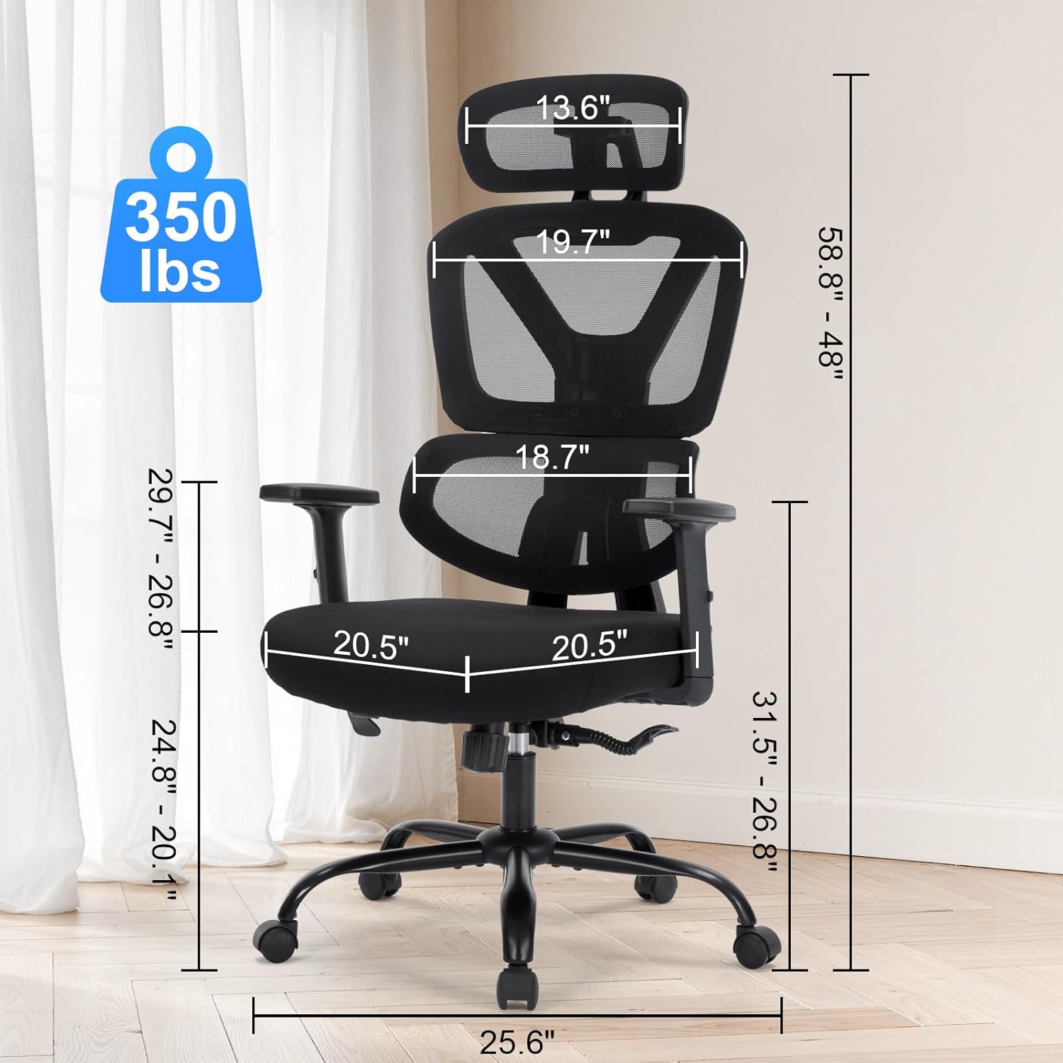 Ergonomic Office Chair,Computer Desk Chair with Adjustable Lumbar Support & 3D Headrest,5D Armrests,90-135° Recline,Breathable Mesh High Back,BIFMA Certified,Home Office Gaming Chair for Adults,Black