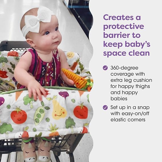 Boppy Shopping Cart Cover & High Chair Cover, Multi-Color Farmers Market, Cart Cover for Babies with Soft 360-Degree Coverage, SlideLine Toy Tether with Crinkle Leaf Toy Included, 6mo+