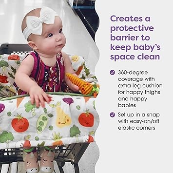 Boppy Shopping Cart Cover & High Chair Cover, Multi-Color Farmers Market, Cart Cover for Babies with Soft 360-Degree Coverage, SlideLine Toy Tether with Crinkle Leaf Toy Included, 6mo+