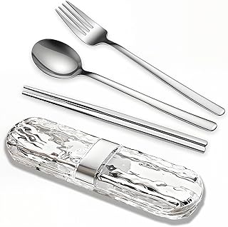 Travel Utensils Set,Silverware set with case Fork Spoon Chopstick SUS304 | Portable Reusable Flatware,18/8 Stainless Steel,3 Piece,7.32inc