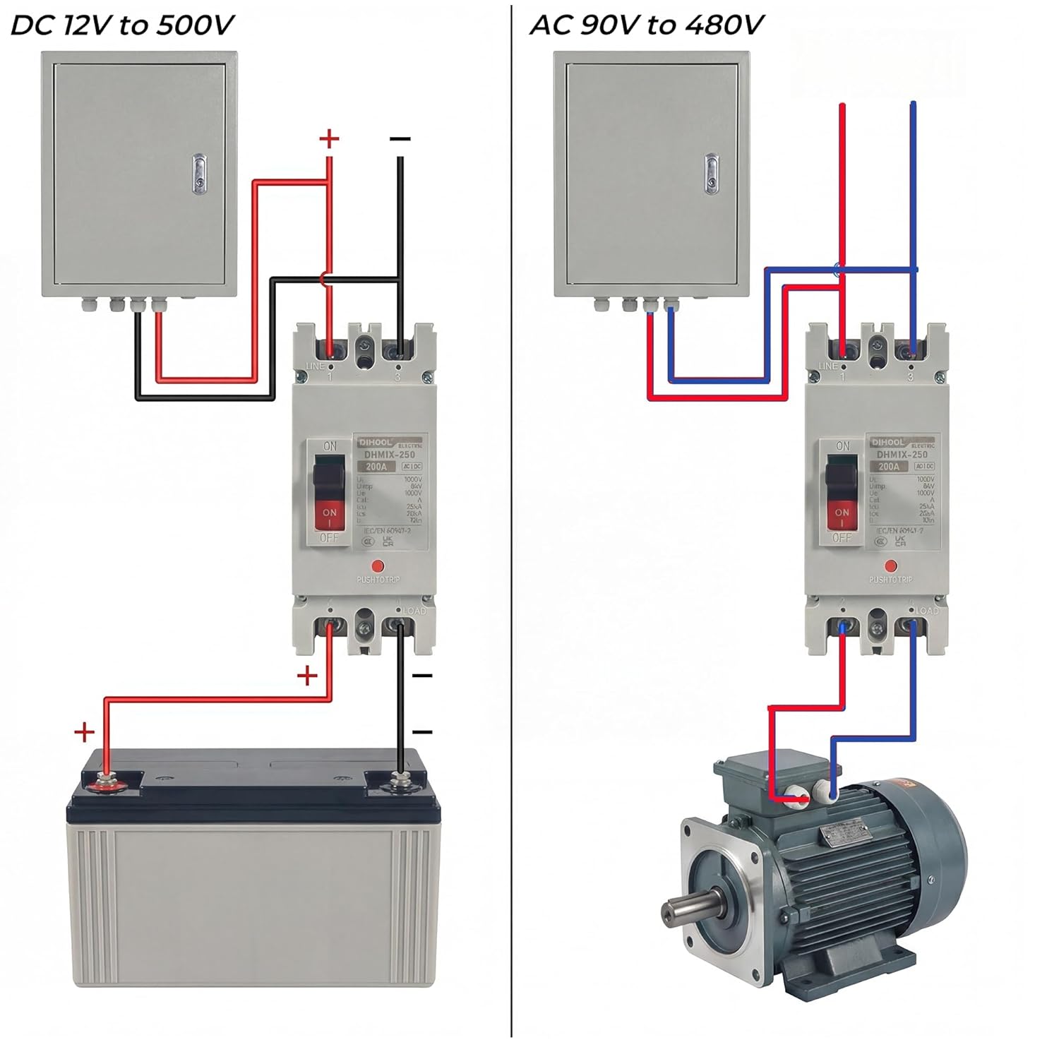 200 Amp Circuit Breaker, DC 12V-500V Battery Disconnect Switch, for Boat Motor ATV Electric Vehicles, Solar System, UPS Station, Overload, Short Circuit, and Isolation Protection