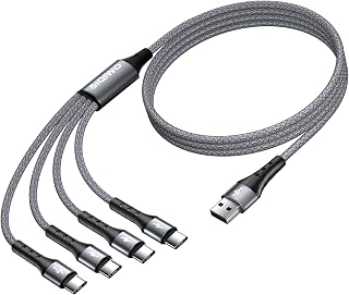 SIQIWO USB Typ C Kabel 4 in 1, QC 3.0 Mehrfach Schnellladekabel 1.2M Grau