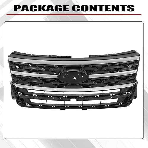 Miniatura 7 de HECASA Parrilla Delantera Compatible con Ford Explorer 2018-2019 Parachoques Delantero Superior Rejilla de Capó Cromada Negro y Plateado